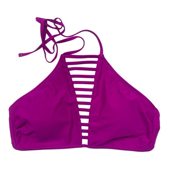 No Boundaries Juniors' Strappy Solid High-Neck Swim Top - Picture 9 of 11